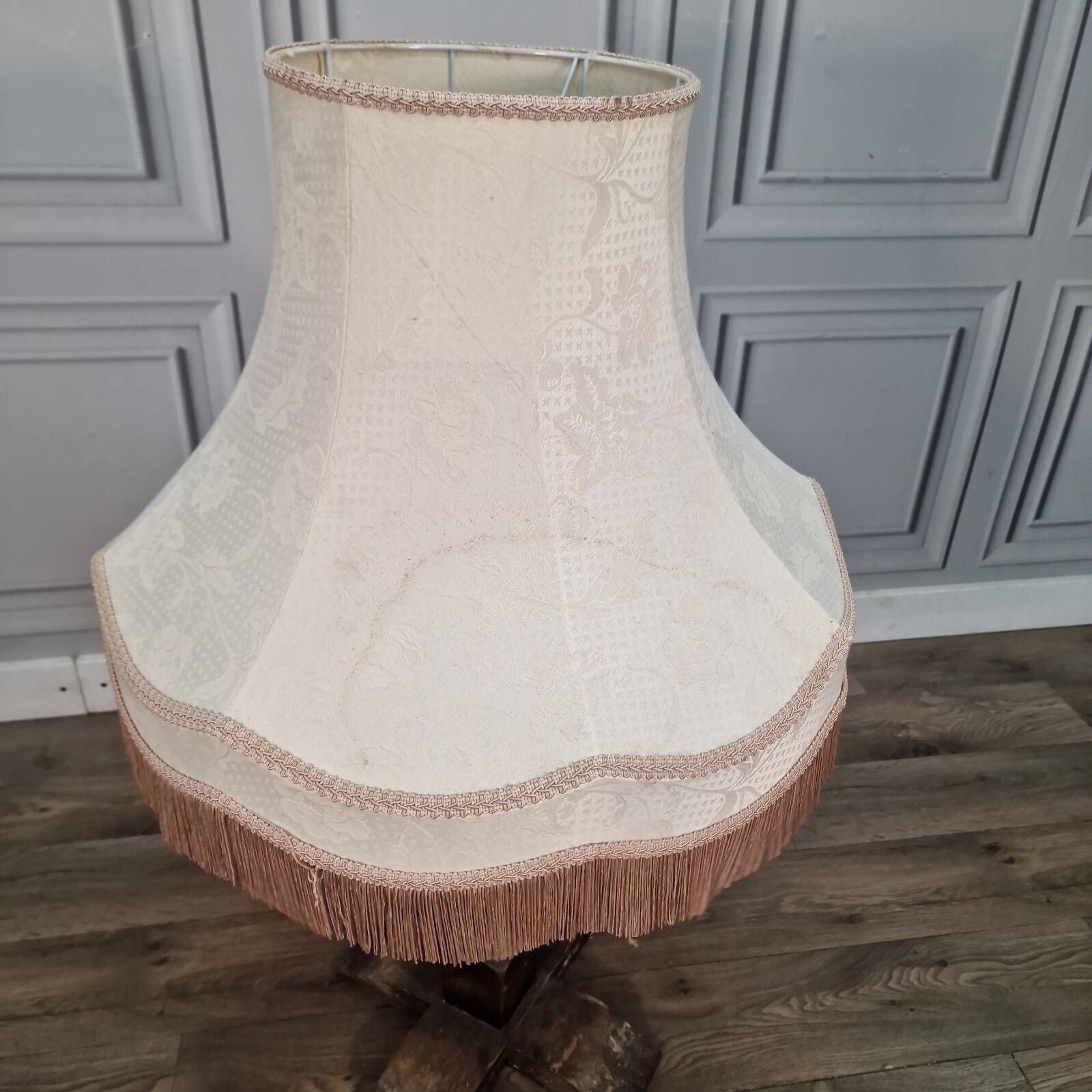 photo vinterior Vintage Large Lampshade   Fringe Trim Fabric Standard Lamp Light Shade   Retro