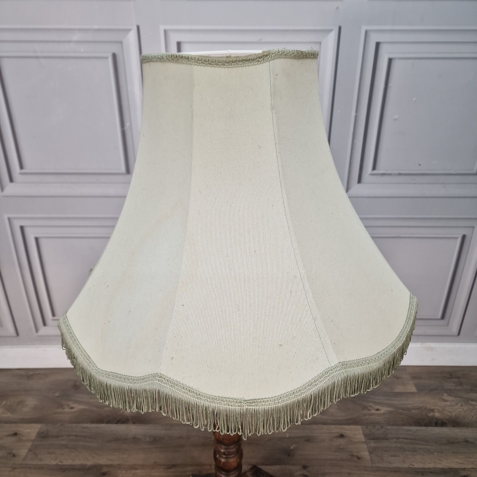 Vintage Large Lampshade   Fringe Trim Fabric Standard Lamp Light Shade   Retro