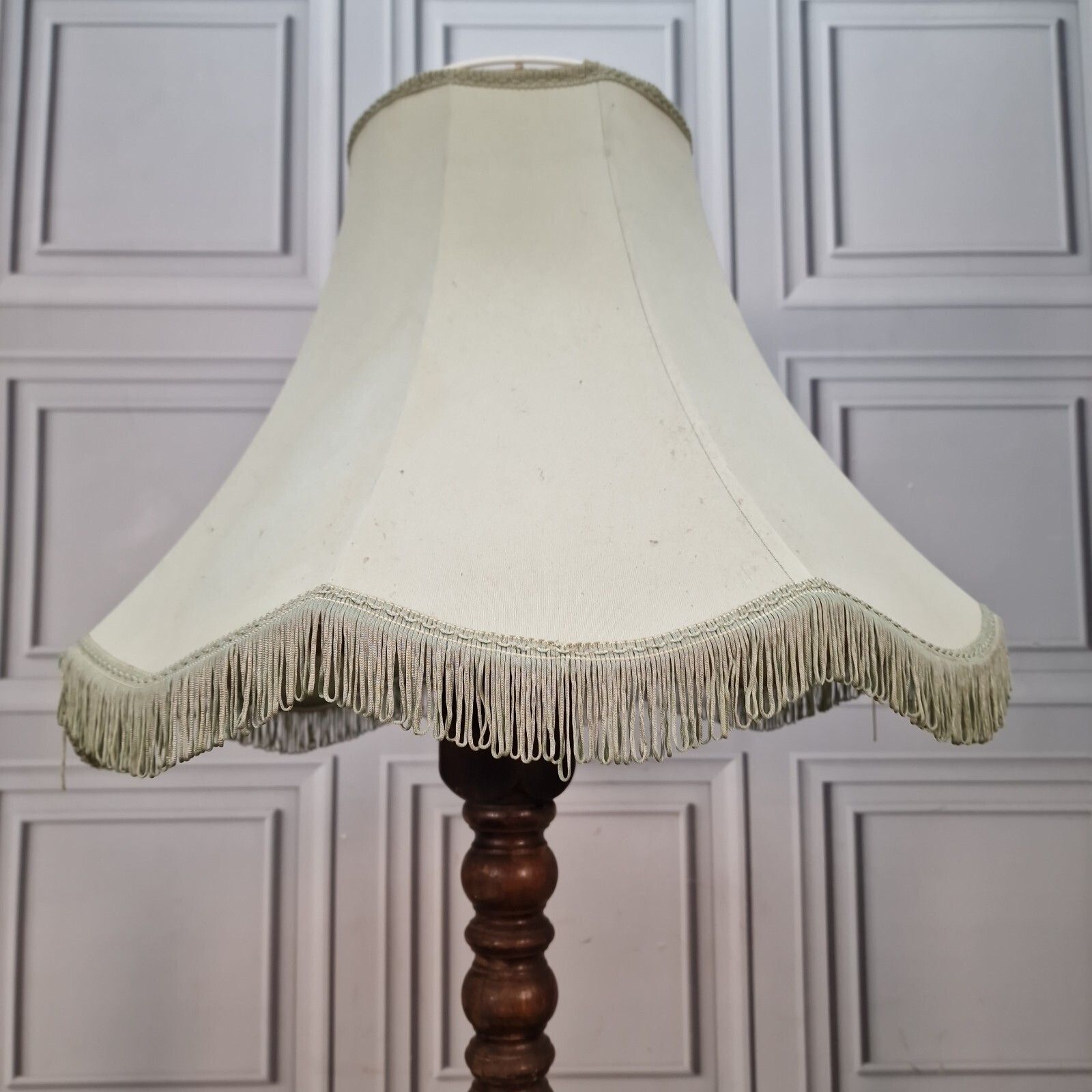 Vintage Large Lampshade   Fringe Trim Fabric Standard Lamp Light Shade   Retro photo for sale