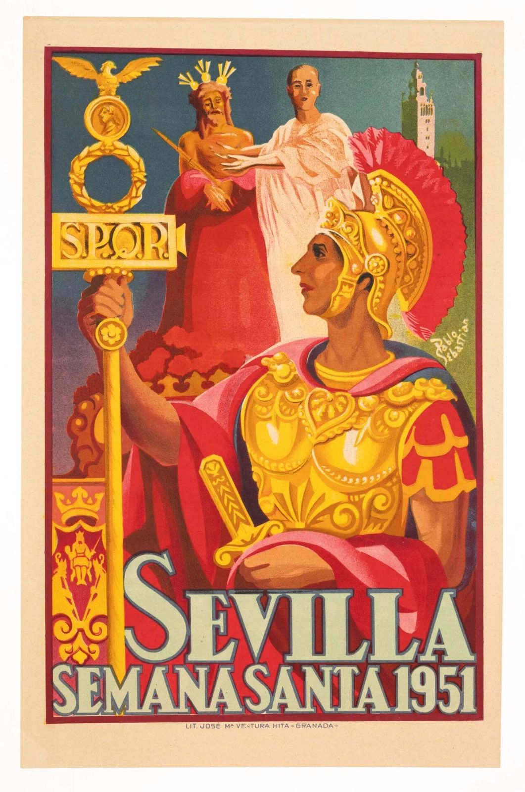 Affiche de voyage espagnole originale Sevilla Semana Santa, lithographie de 1951