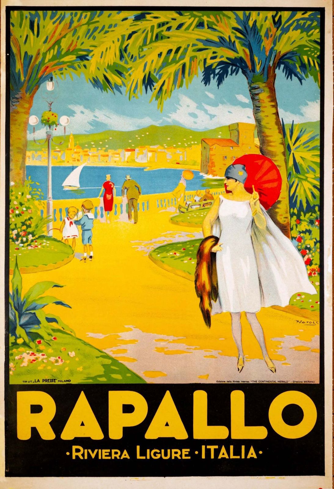 Original 1924 Rapallo Italian Riviera Travel Poster By Natoli