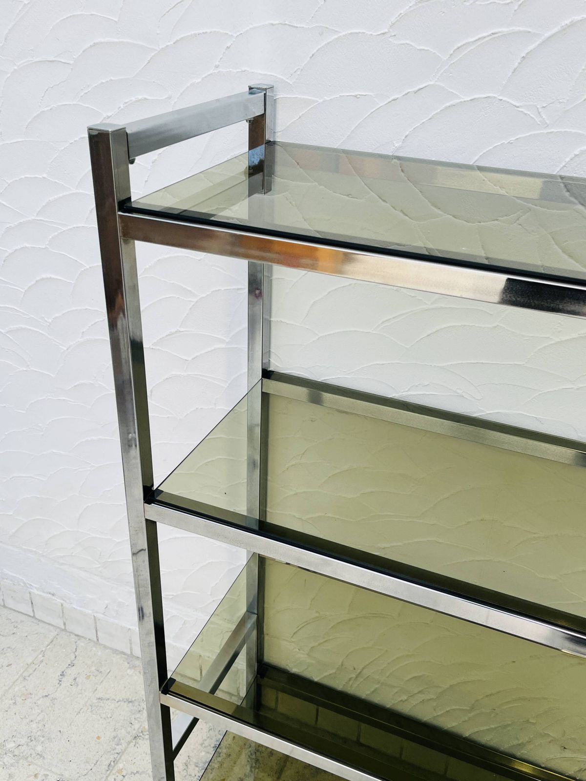 Chrome And Smoked Glass Designer Shelf In Italian Style From The 1970s photo Furniture