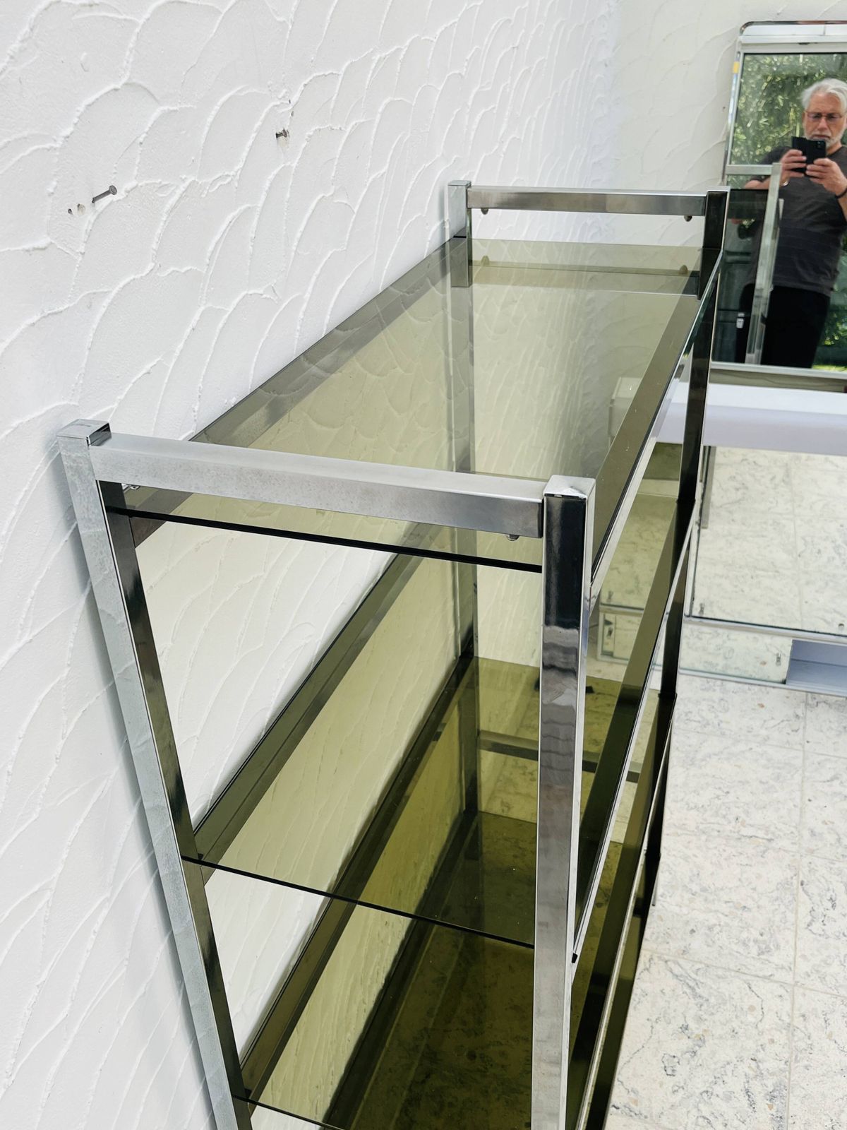 Chrome And Smoked Glass Designer Shelf In Italian Style From The 1970s photo vintage