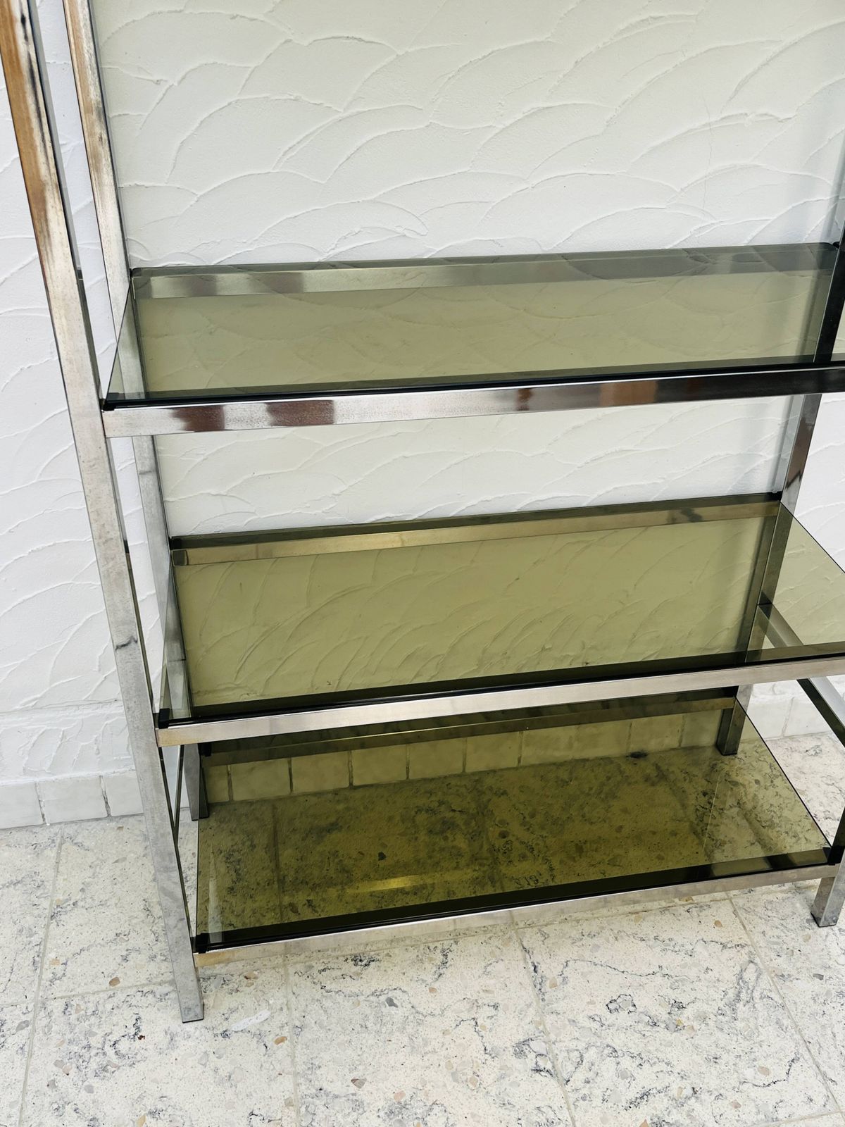 340.8 Chrome And Smoked Glass Designer Shelf In Italian Style From The 1970s photo