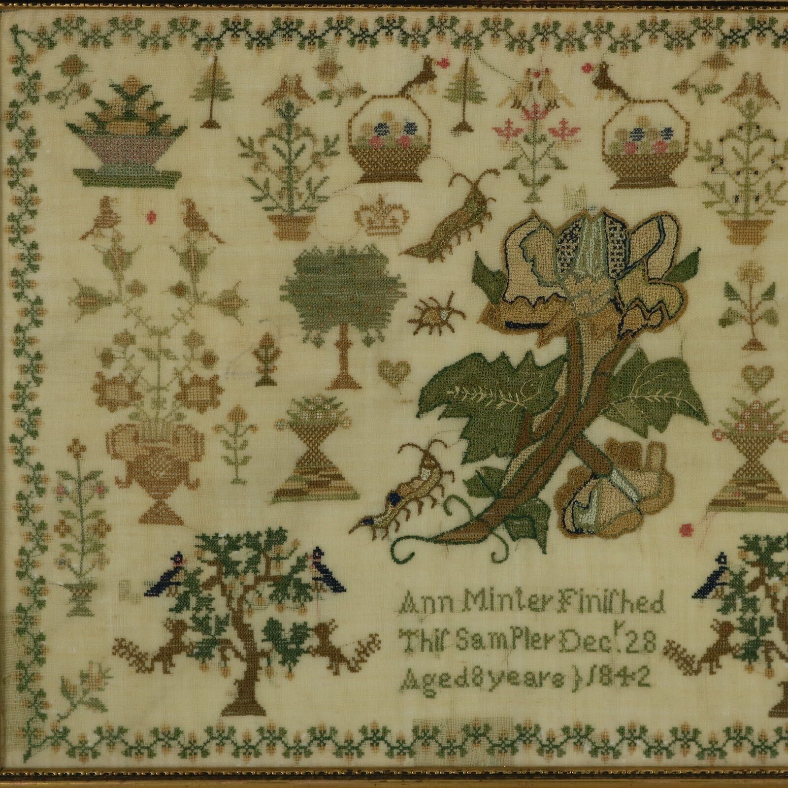 Antiek borduurwerk, 1842, door Ann Minter, 8 jaar oud photo furniture