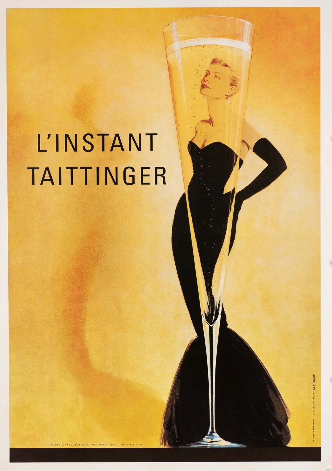 Vintage 1980 L'instant Taittinger Champagne Poster Mounted On Linen