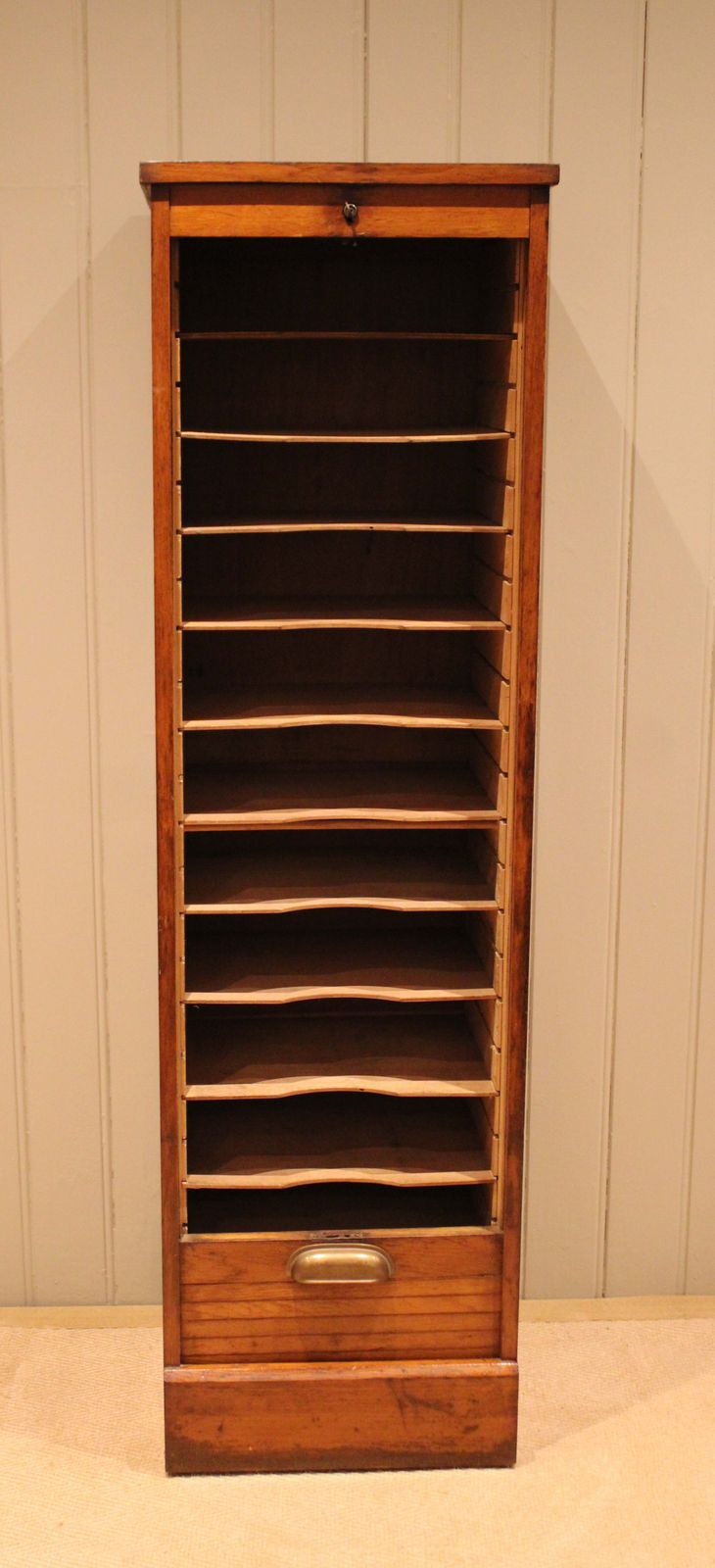 Single French Oak Tambour Front Filing Cabinet photo furniture
