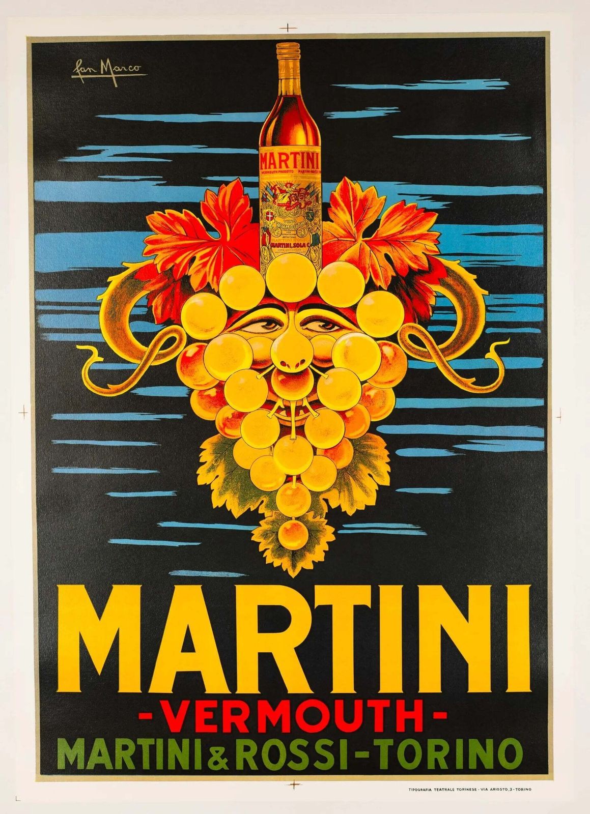 Martini & Rossi Vermouth vintage jaren 1960 Italiaanse lithografieposter