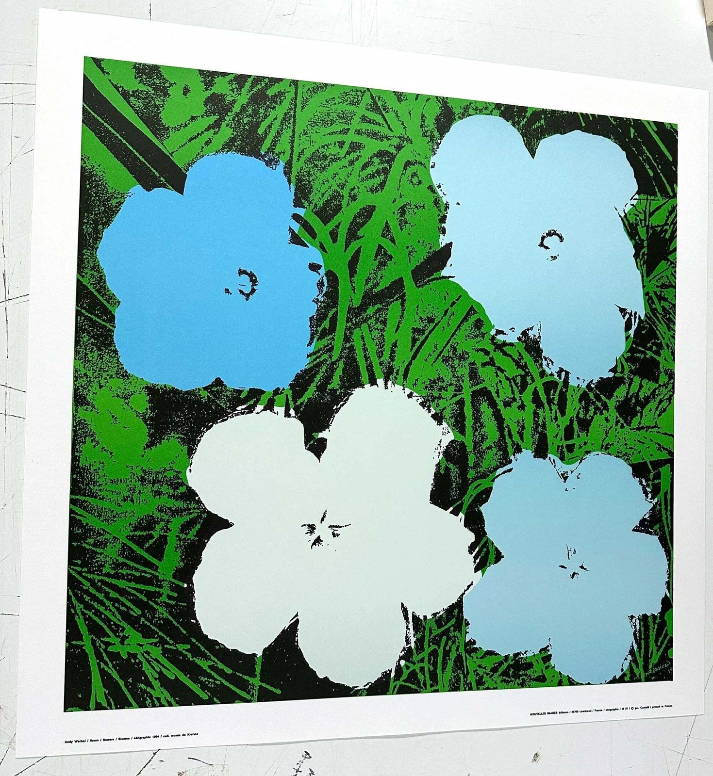 Affiche lithographique française Andy Warhol Flowers Blue 1970 photo vinterior