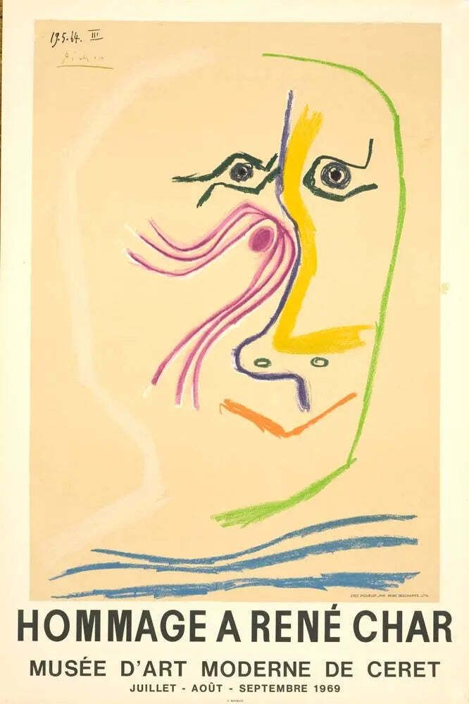 Pablo Picasso Hommage à René Char 1969 Vintage Lithografie Tentoonstellingsposter