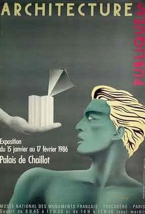 Affiche sérigraphiée Architecture Publiques 1986, par Razzia, Trocadéro