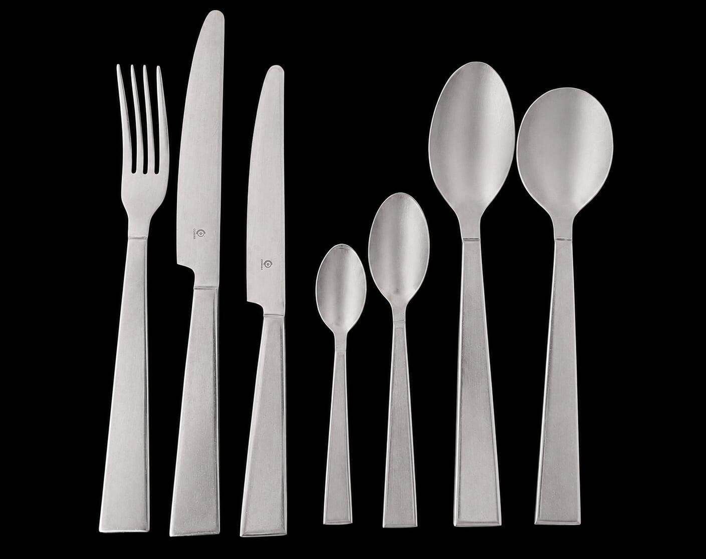 Jasper Conran Etched 7 Piece Cutlery Set For One, Wedgwood Modernist Stainless Steel Flatware, Designer Single Place Setting