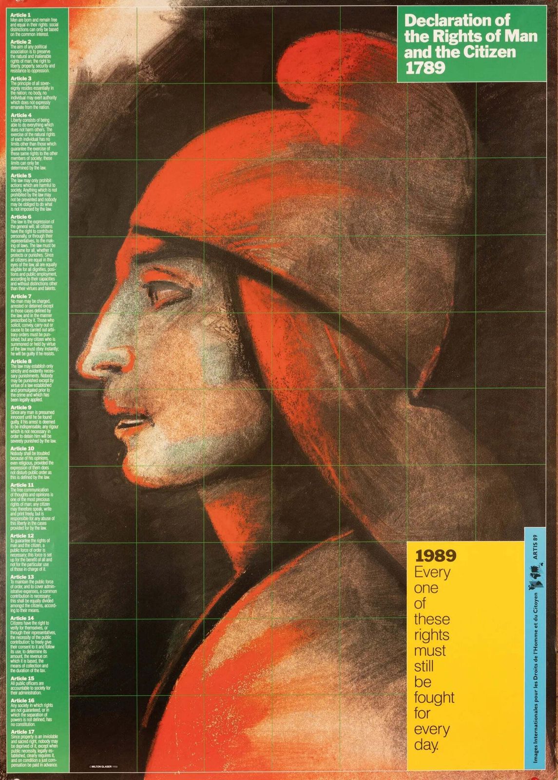 Original 1989 Milton Glaser Human Rights Bicentennial Exhibition Poster
