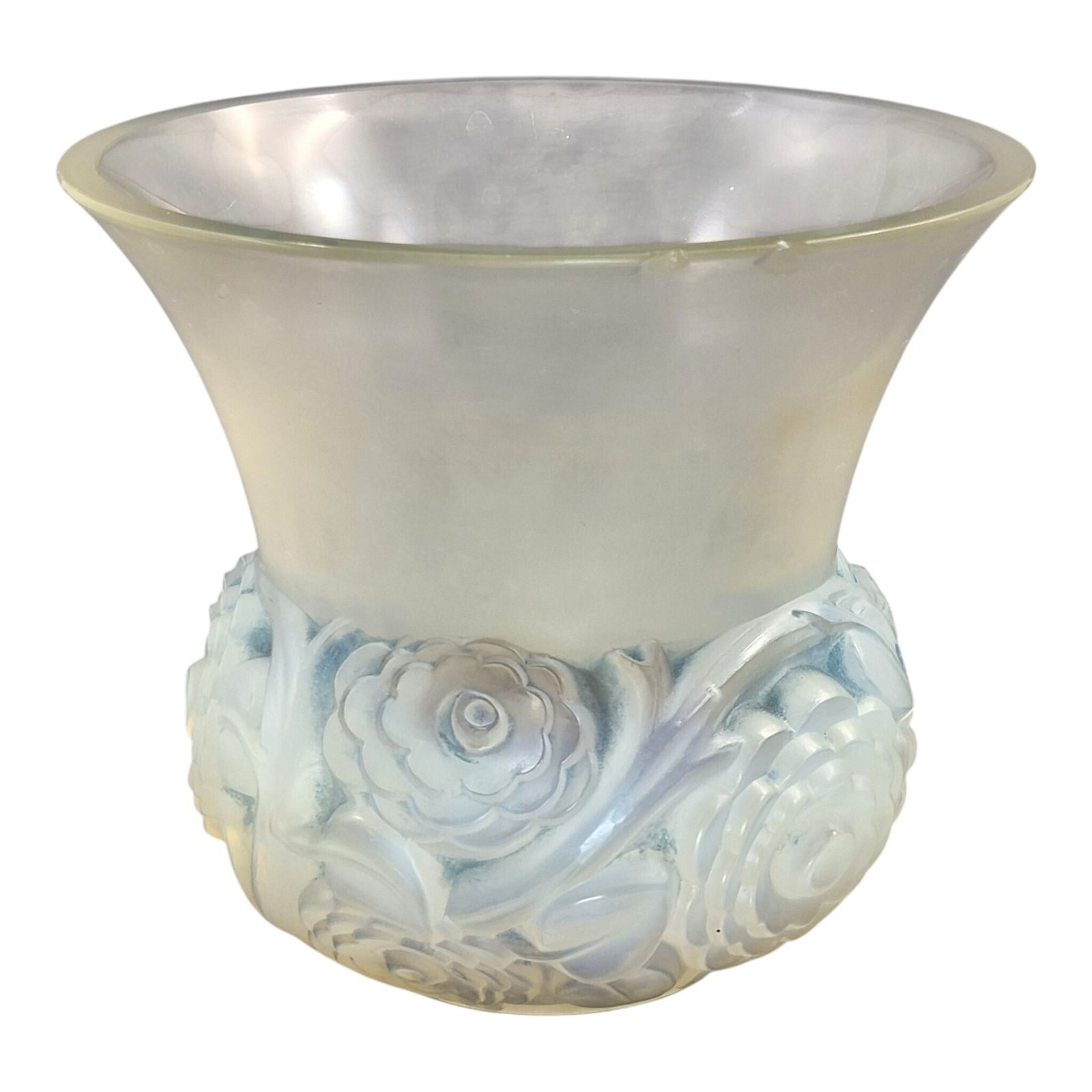 Franse Lalique "Renoncules" Opalescent Glazen Vaas, Midden 20e Eeuw photo for sale