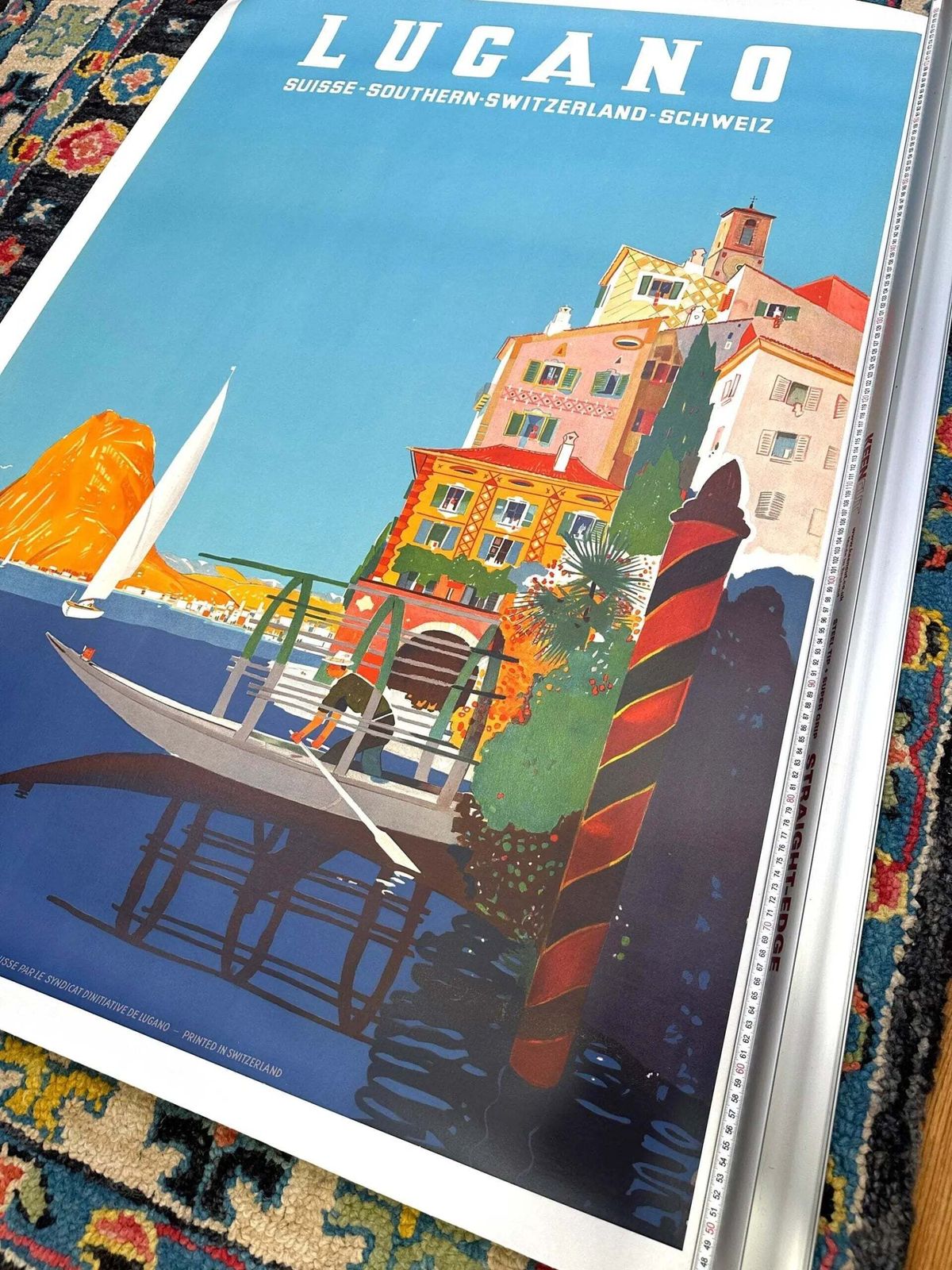 Affiche de voyage suisse vintage Lugano, 1952, par Daniele Buzzi photo for sale