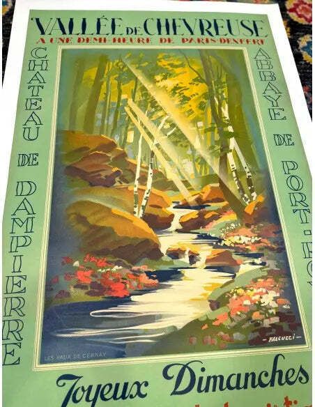 Original 1939 Vallee De Chevreuse French Railway Lithograph Travel Poster photo furniture