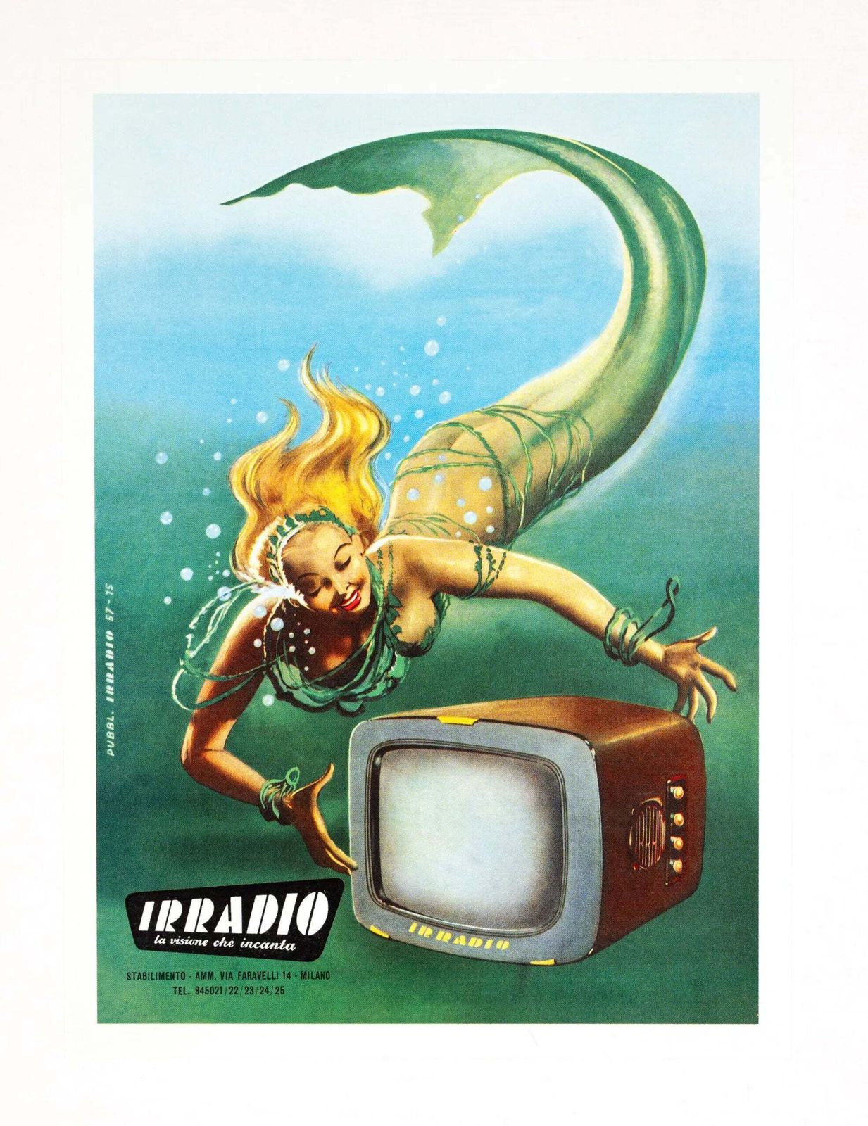 Originele Irradio Televisie Vintage Italiaanse Poster uit 1957 door Gino Boccasile
