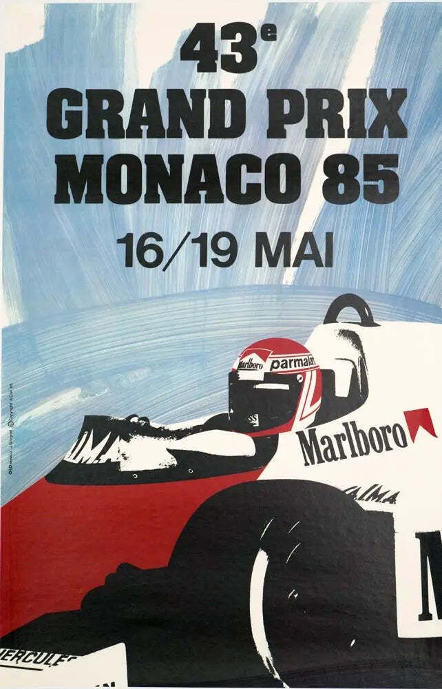 Vintage 1985 Monaco Grand Prix Poster van Jacques Grognet op Linnen