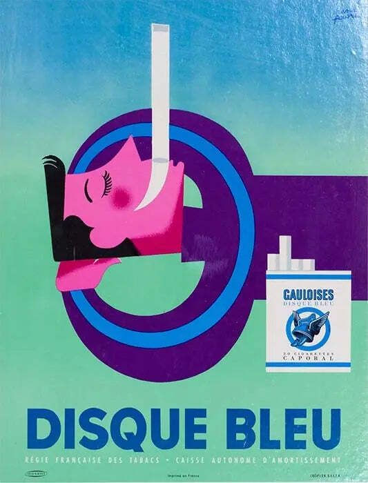 Disque Bleu Cigarettes Vintage Franse Lithografie Poster van Favre