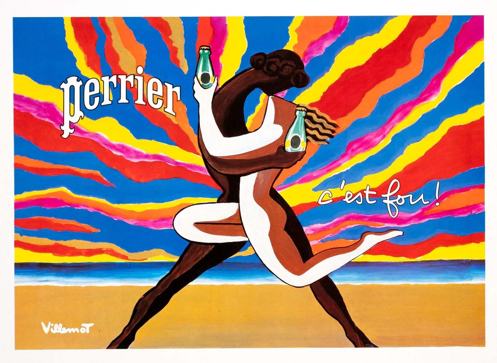 Original 1980 Perrier Le Couple Dansant Poster Bernard Villemot