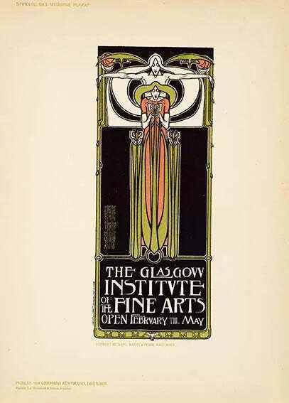 Lithographie sur pierre Art Nouveau Glasgow Fine Arts McNairl 1897