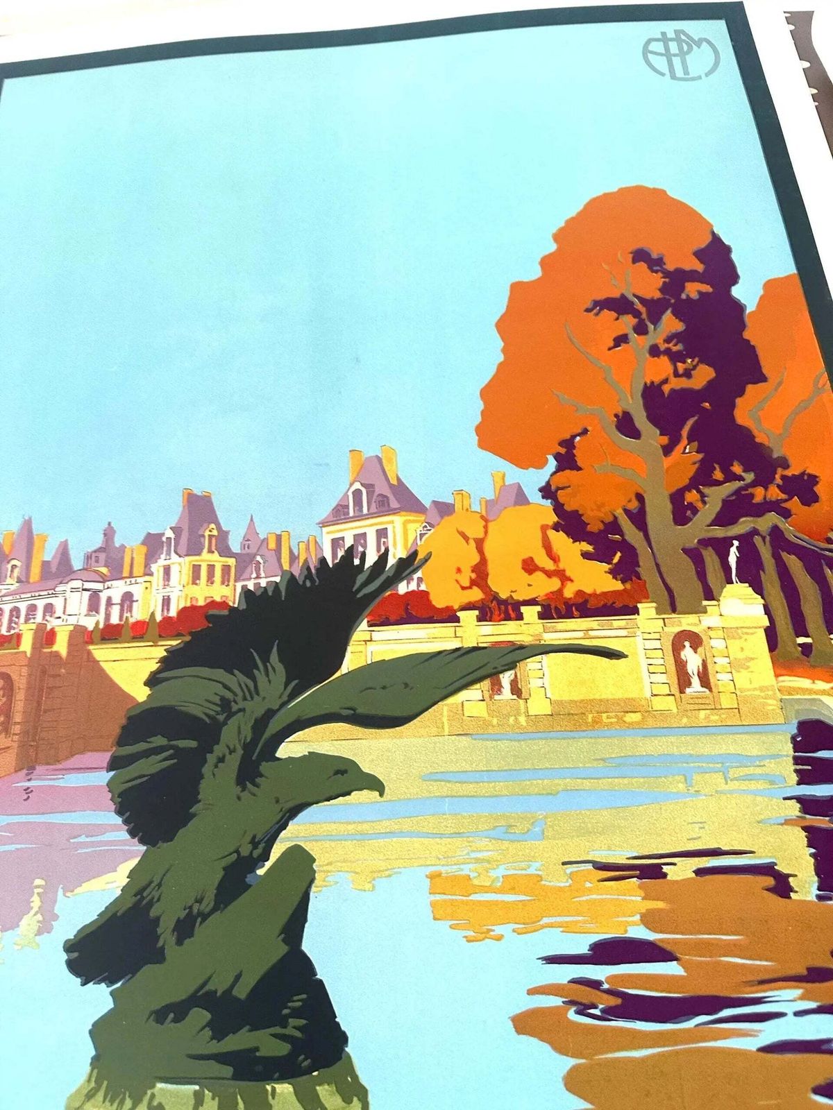 Franse reisposter Fontainebleau 1930 Julien Lacaze art deco photo for sale