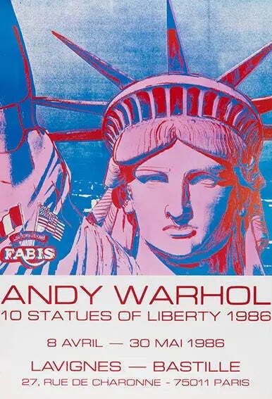 Andy Warhol 1986 Statues Of Liberty Original Exhibition Poster On Linen