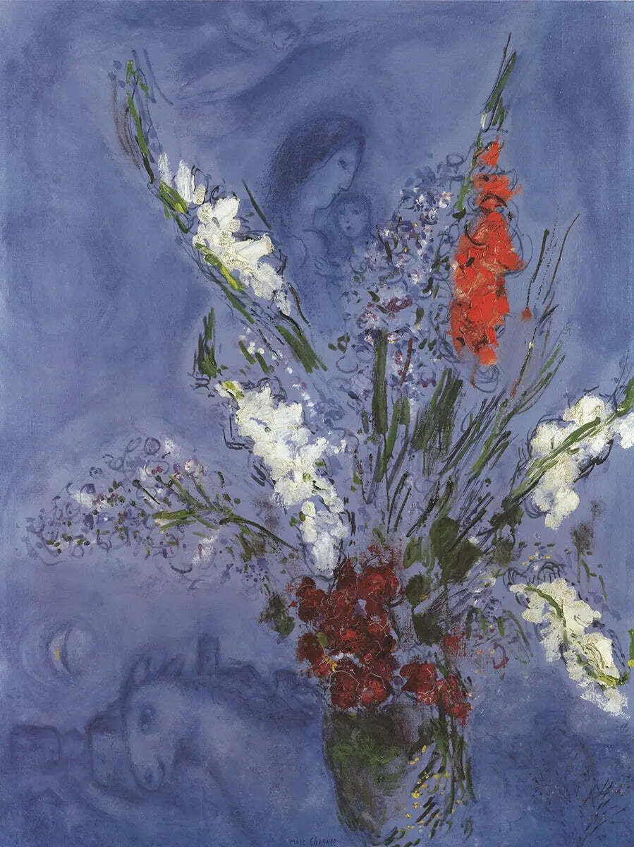 Marc Chagall Les Glaieuls 2002 Offset Lithograph Floral Art Poster photo furniture