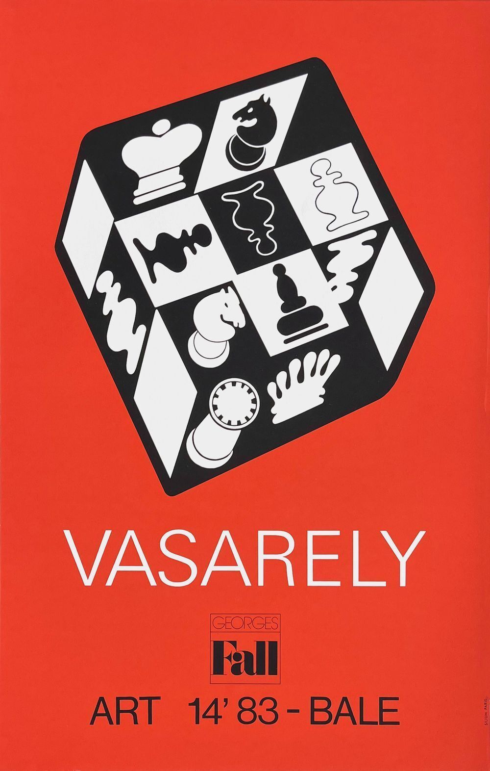 Victor Vasarely Poster Expo 83   Art Basel   Echecs Fond Rouge