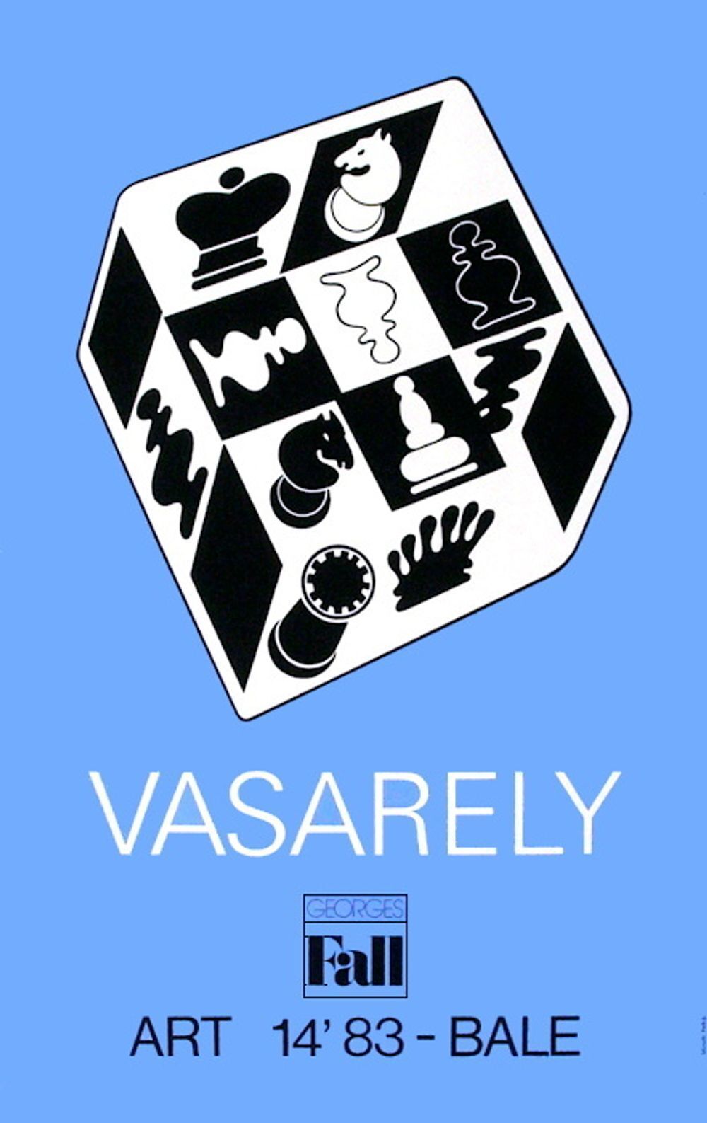 Victor Vasarely Poster Expo 83   Art Basel   Echecs Fond Bleu