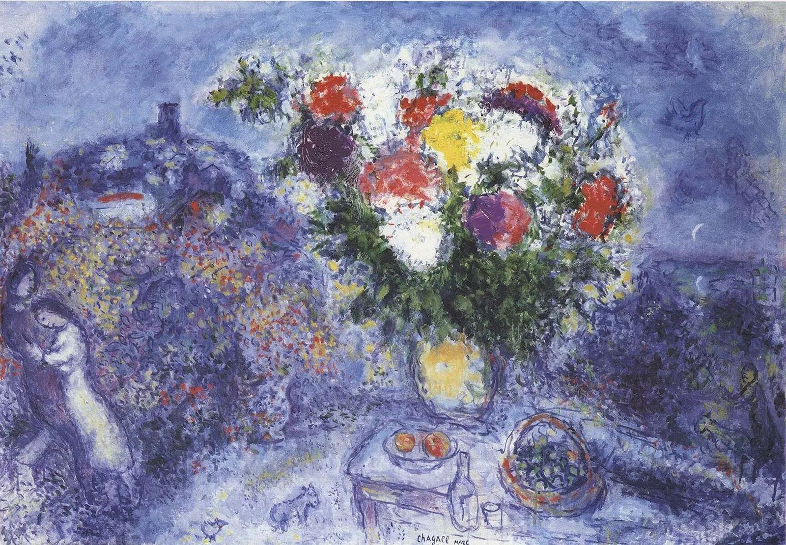 Original Marc Chagall Flowers 1995 Vintage Offset Lithograph Floral Poster Print photo furniture