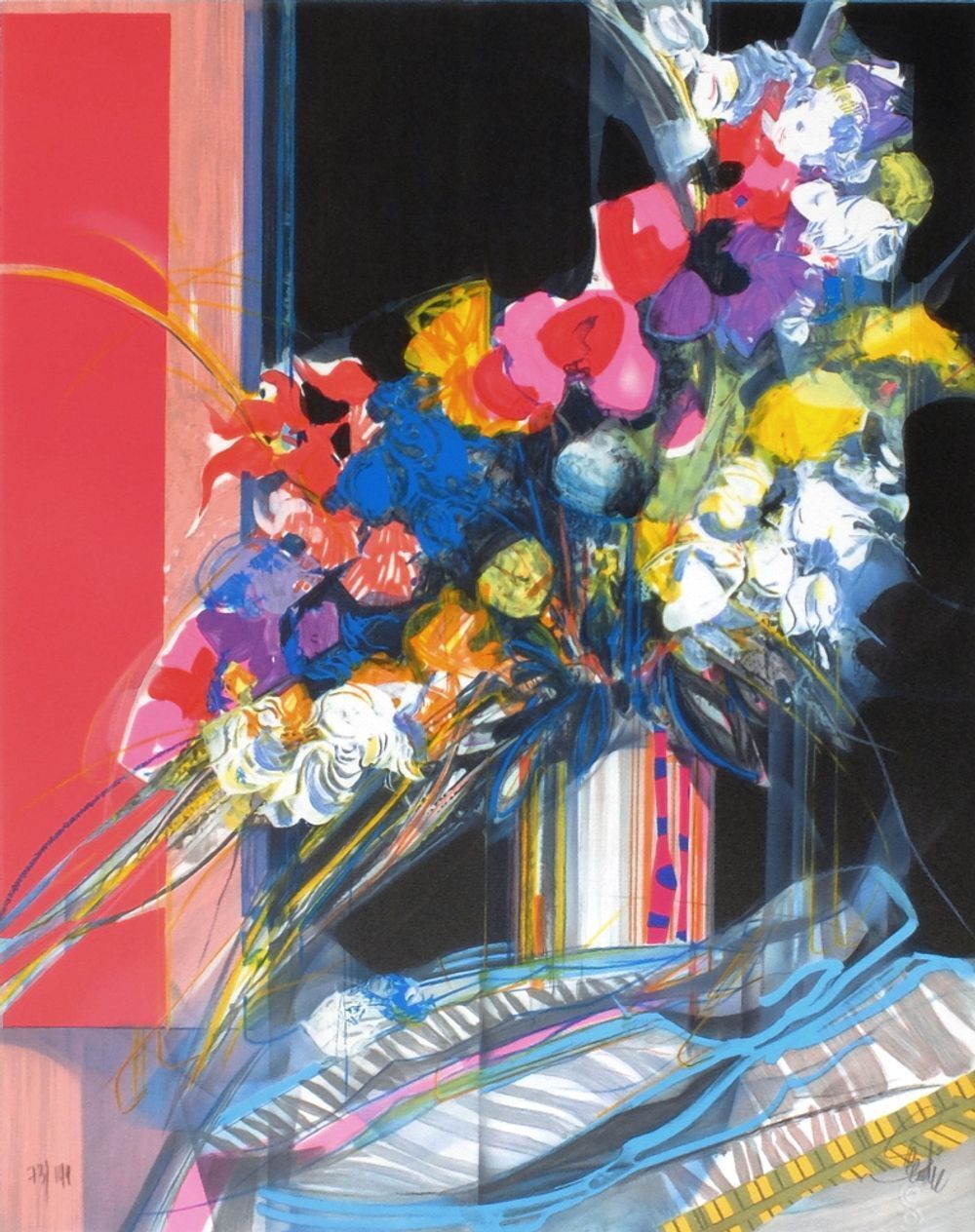 Jean Baptiste Valadié Gesigneerde Lithografie Fleurs Dans La Lumière I 1985