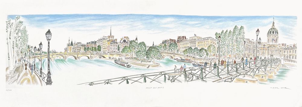 Marc Ahr Gesigneerde Lithografie Le Pont Des Arts à Paris 2000