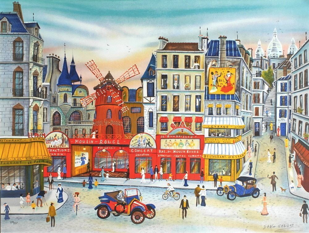 Lithographie signée Dan Gandre, Paris - Le Moulin Rouge, 1985