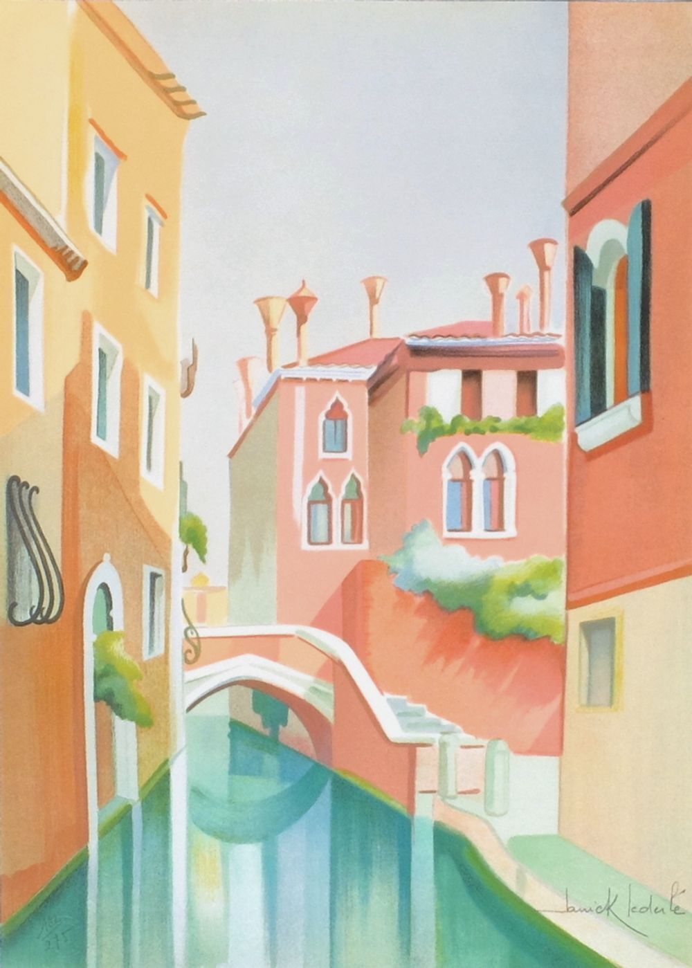 Lithographie signée Janick Lederle, Souvenir de Venise I, 1990