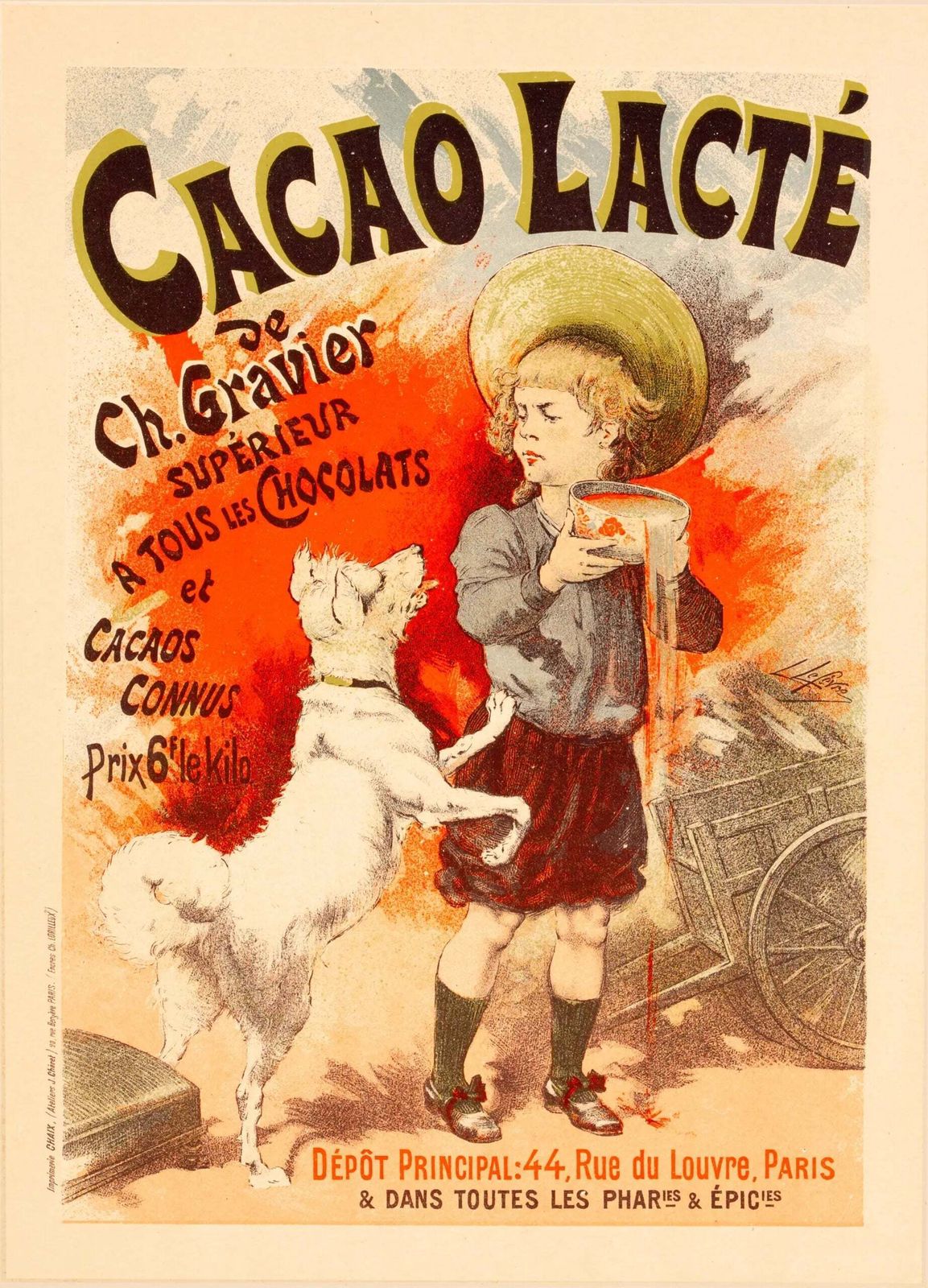 Cacao Lacté Original Art Nouveau Stone Lithograph By Lucien Lefèvre