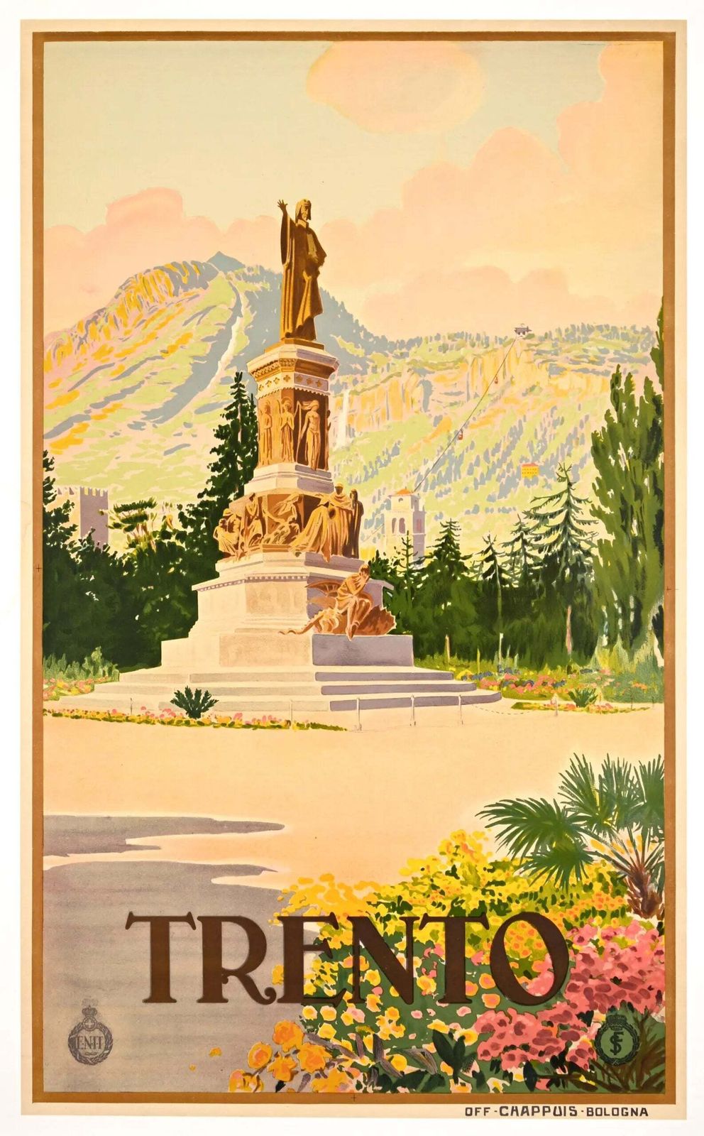 Vintage 1925 Trento Enit Italian Railway Stone Lithograph Poster