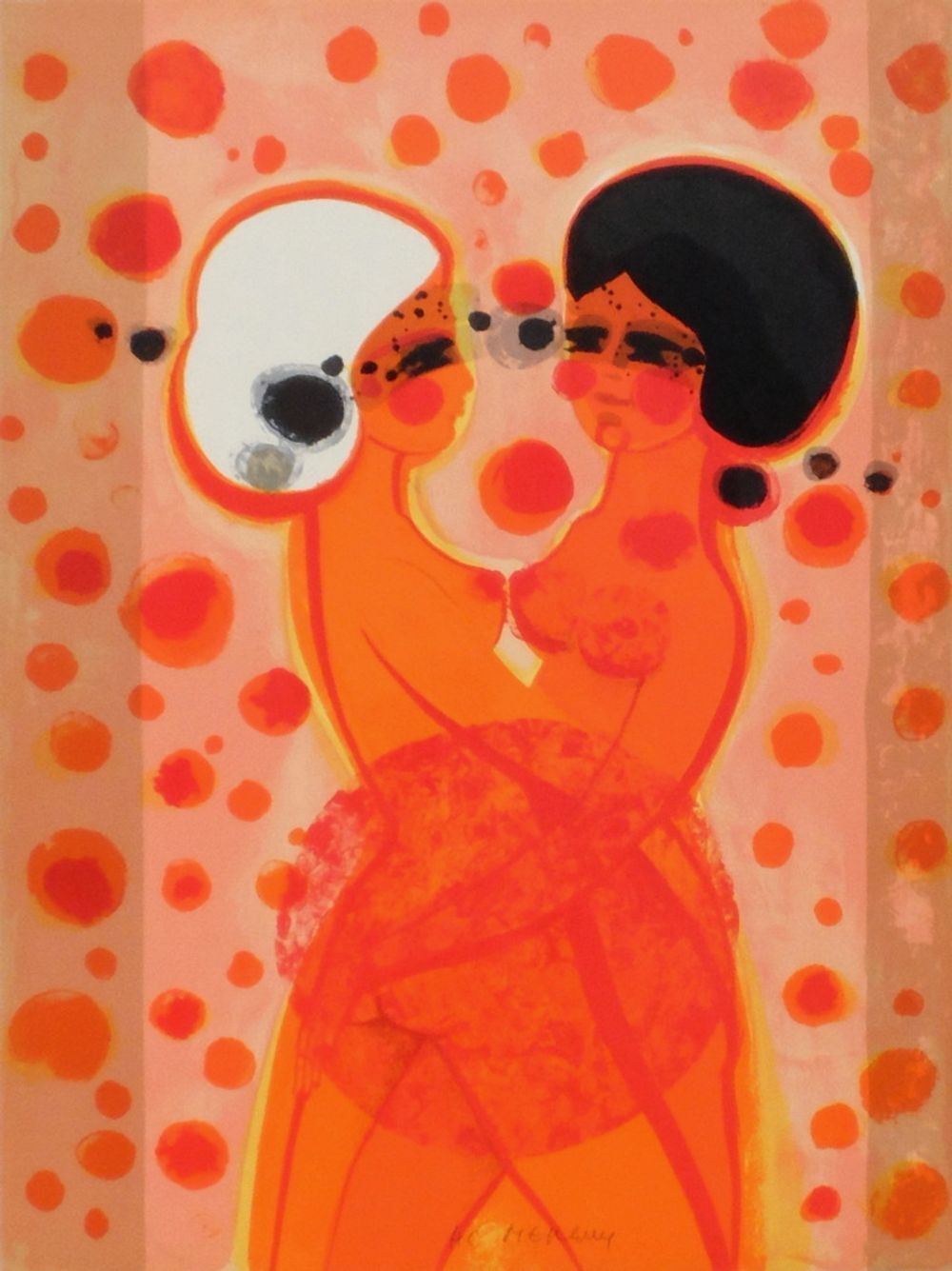 Frédéric Menguy Gesigneerde Lithografie 1975   Les Angéliques   L'étreinte