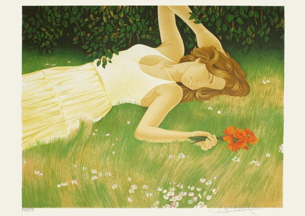 Yves Ganne Gesigneerde Litho Dans Le Jardin 1975