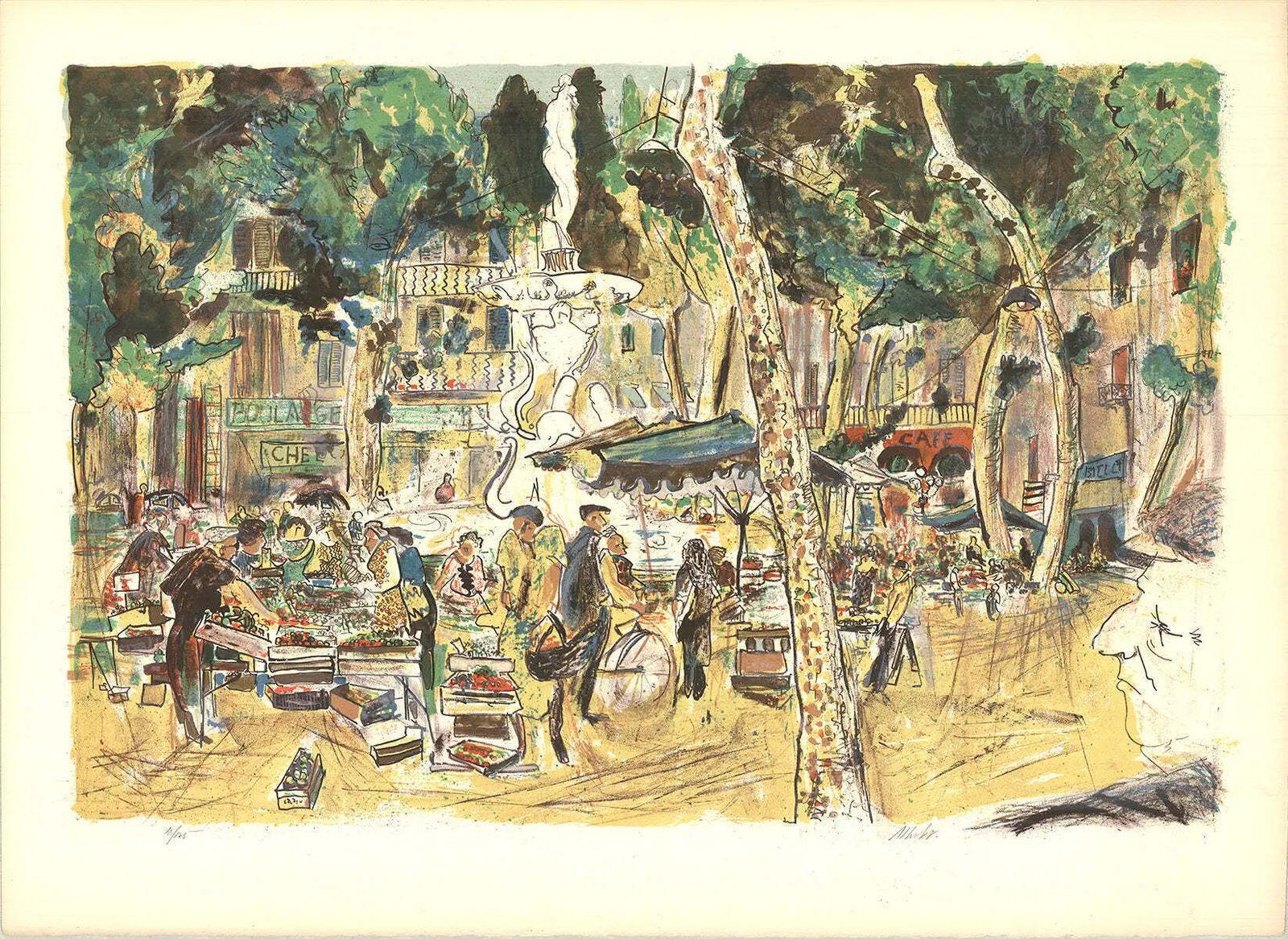 Marché Provençal, gesigneerde gelimiteerde editie lithografie, 1975