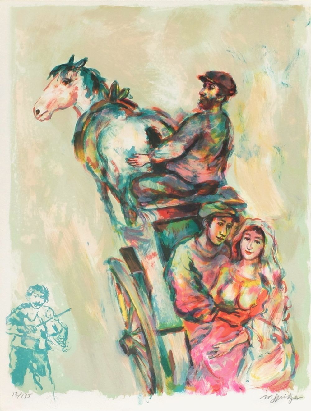 Walter Spitzer Gesigneerde Lithografie Les Mariés 1980