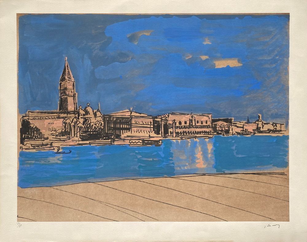 Pochoir signé J Lamy, Venise, Le Grand Canal, 1975
