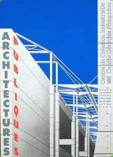 Original 1990 Jean Widmer Architecture Publiques Serigraph Exhibition Poster