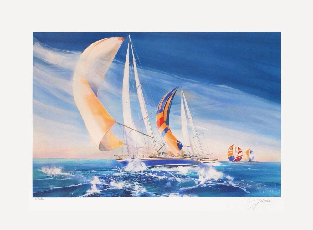 André Spencer Alias Bongibault Signed Lithograph Le Voilier 1990
