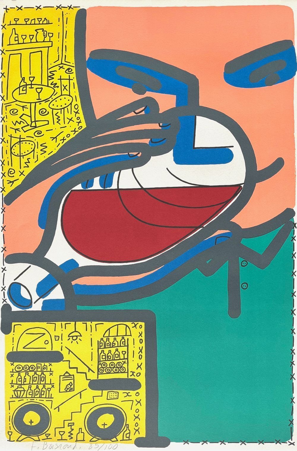 François Boisrond Gesigneerde Lithografie Willi's Wine Bar 1985