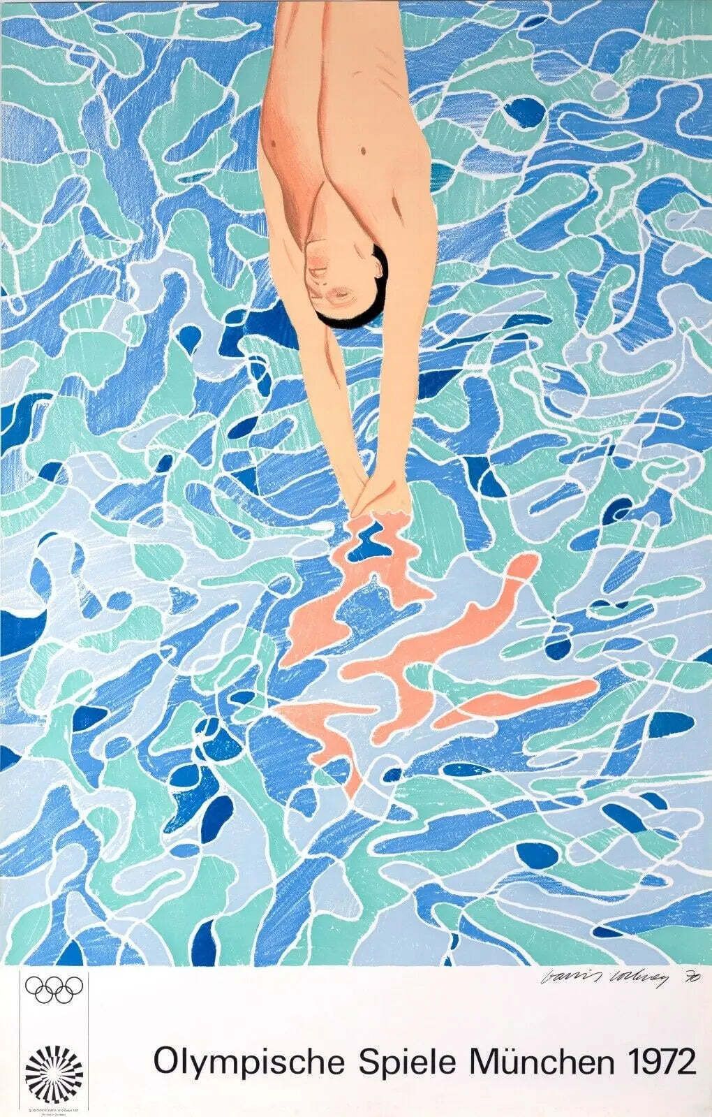 David Hockney Original 1972 Munich Olympic Games Offset Lithograph Poster