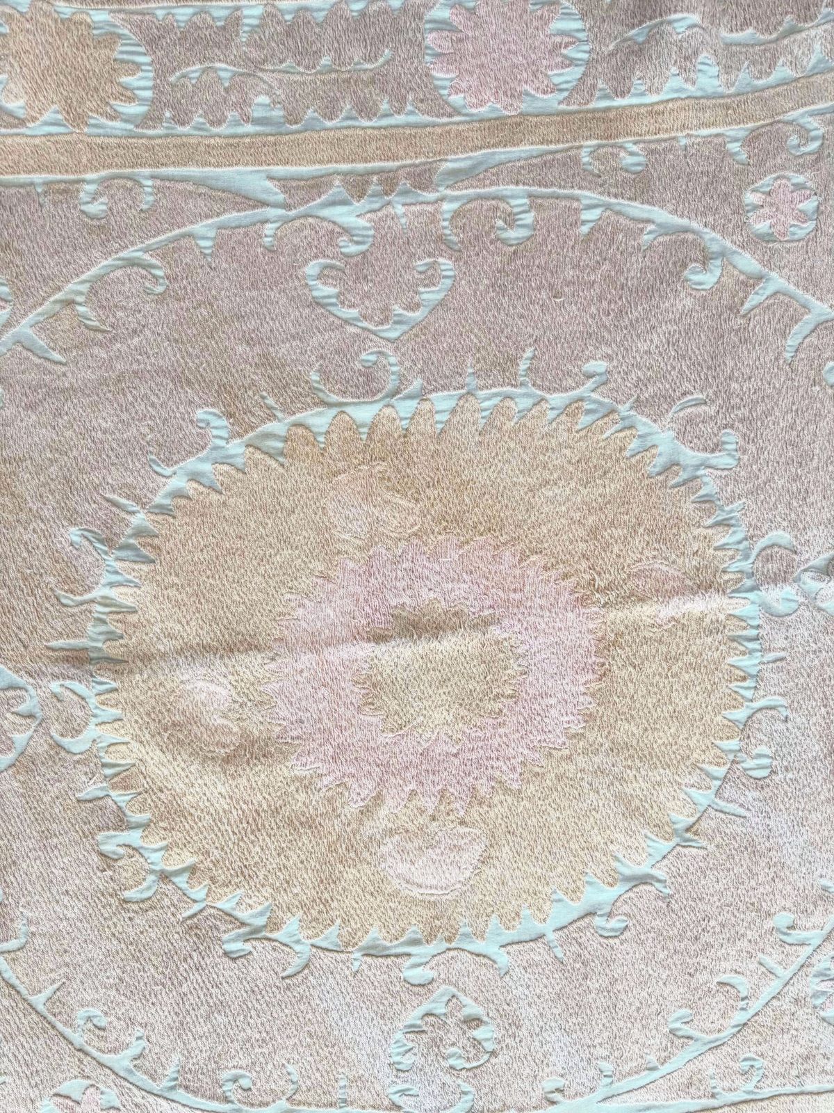 photo furniture Suzani Embroidered Wall Hanging   Neutral Tan Uzbekistan Embroidery 132 X 138 Cm