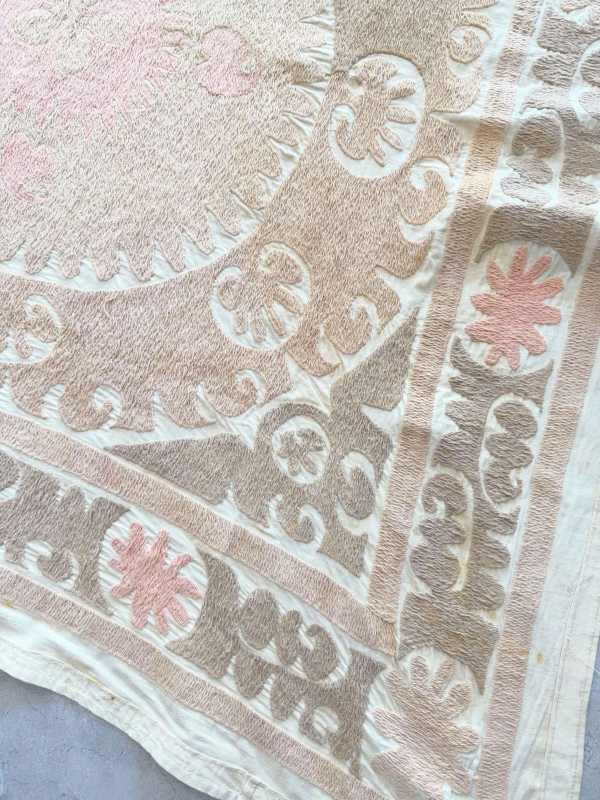 photo buy Suzani Wall Hanging Decor   Neutral Tan Uzbek Tablecloth, 123 X 132 Cm