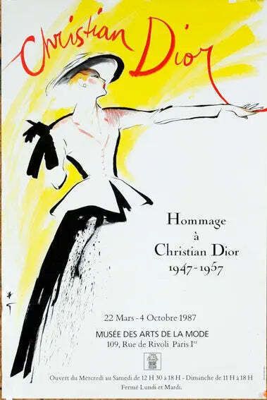 Original 1987 René Gruau Hommage à Christian Dior Exhibition Poster On Linen