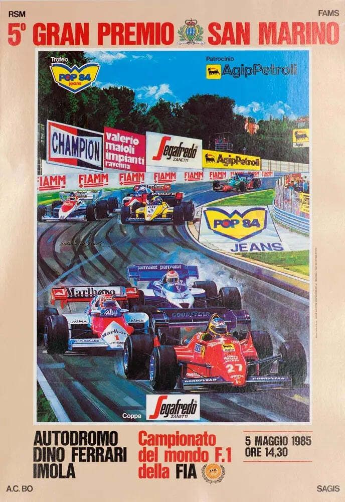 Affiche vintage du Grand Prix de Saint-Marin 1985, par Michael Turner